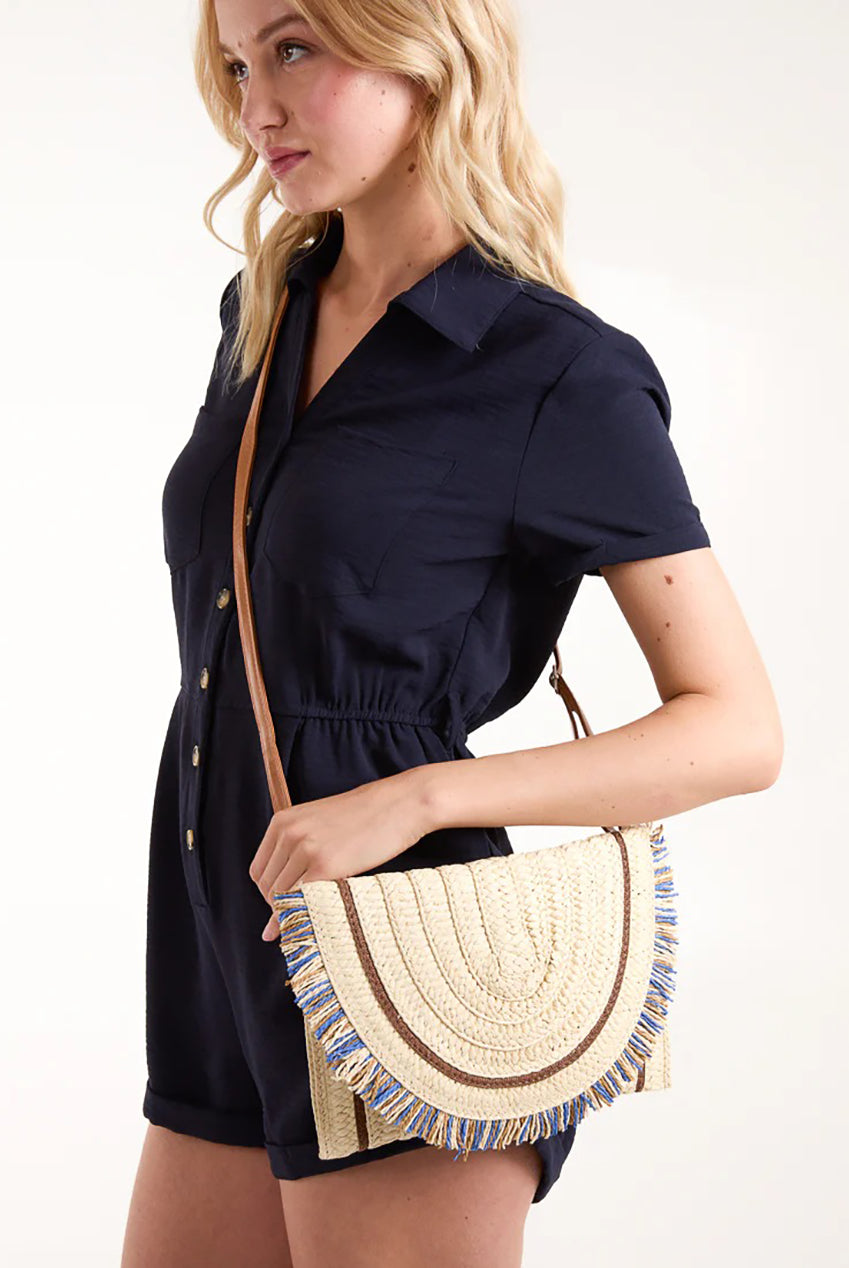 Woven Fringe Detail Clutch Bag With Attachable Strap by Blue Vanilla - SS24134B001