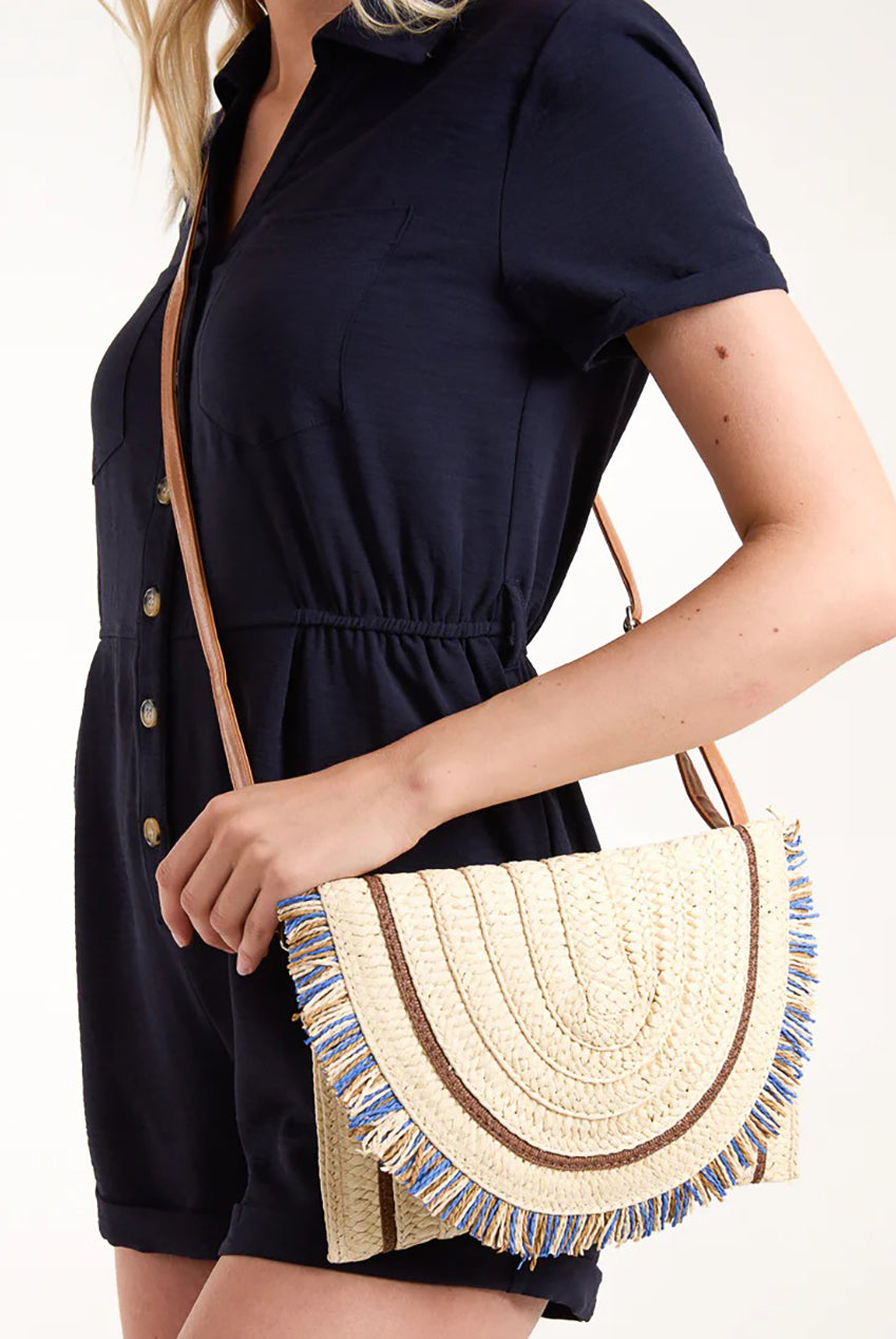 Woven Fringe Detail Clutch Bag With Attachable Strap by Blue Vanilla - SS24134B001