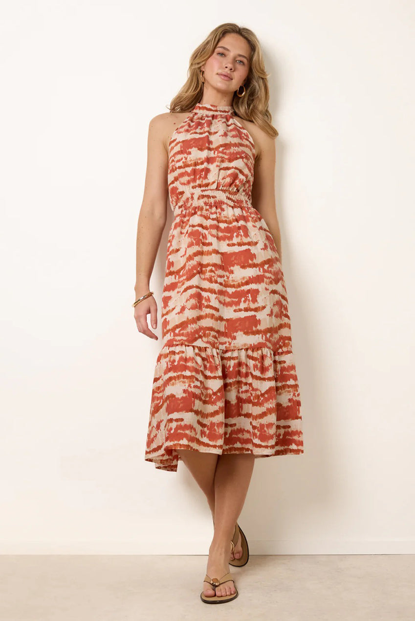 Blurred Tiered Halter Neck Midi Dress by Blue Vanilla - SS26093B153