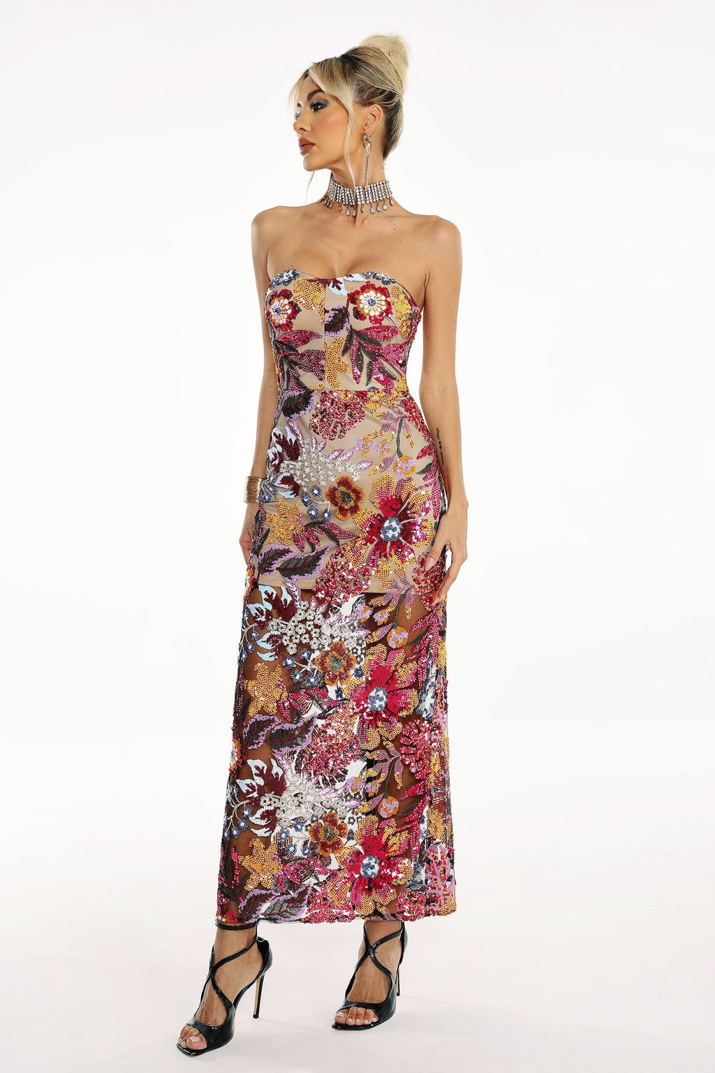Satu Floral Glitter Maxi Dress by Bella Barnett - D231100334