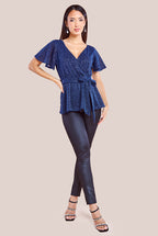 Goddiva Lurex Flutter Sleeve Wrap Top