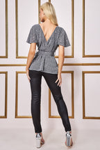 Goddiva Lurex Flutter Sleeve Wrap Top