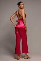 Satin Cowl Neck Jumpsuit - Cerise by Goddiva - TR234VP