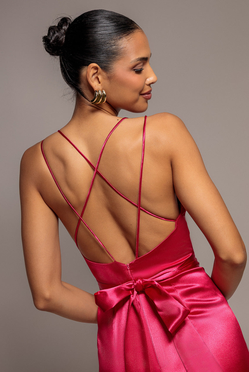 Satin Cowl Neck Jumpsuit - Cerise by Goddiva - TR234VP