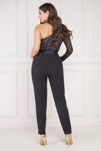 Goddiva One Shoulder Sequin Bodice Jumpsuit