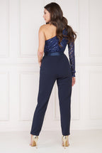 Goddiva One Shoulder Sequin Bodice Jumpsuit