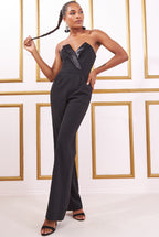 Goddiva Scuba Crepe Wrap Bodice Jumpsuit