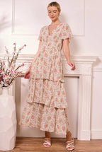 Ditsy Floral Cream Tiered Maxi Dress by Angeleye - Z042598