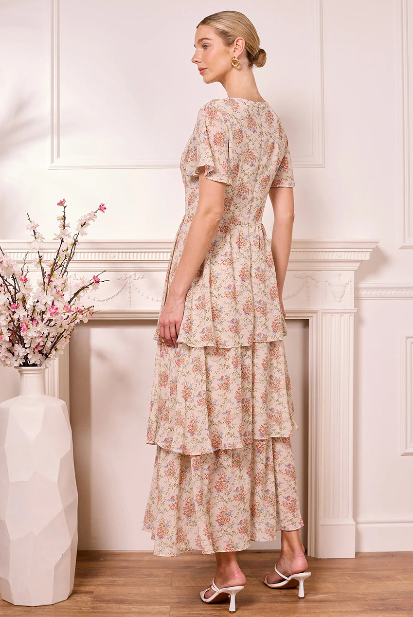 Ditsy Floral Cream Tiered Maxi Dress by Angeleye - Z042598
