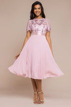 Goddiva Embroidered Top Chiffon Pleated Midi