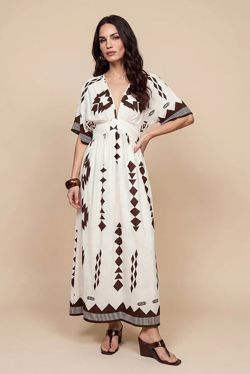 Pattern Angel Sleeve Maxi Dress by Urban Bliss - 40DRS38710