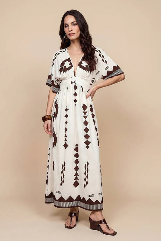 Pattern Angel Sleeve Maxi Dress by Urban Bliss - 40DRS38710