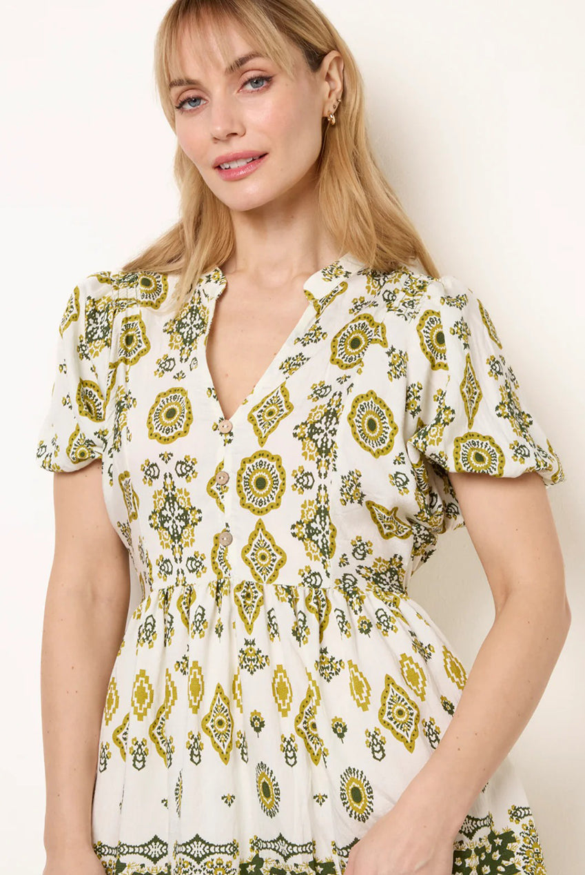 Abstract Print Button Front Mini Dress by Blue Vanilla - BV269836023