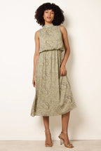 Paisley Print Rhinestone High Neck Midi Dress by Blue Vanilla - BV269851056