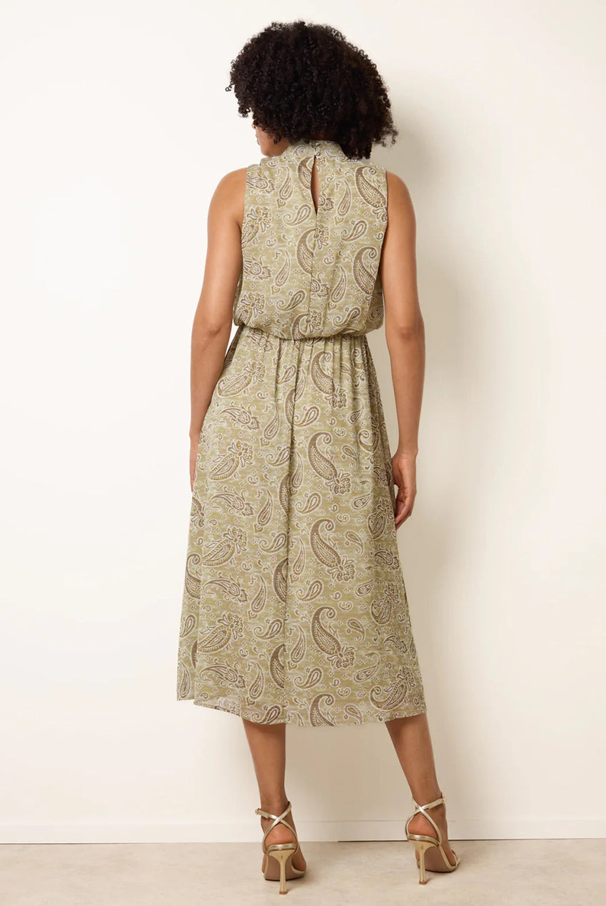 Paisley Print Rhinestone High Neck Midi Dress by Blue Vanilla - BV269851056