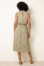 Paisley Print Rhinestone High Neck Midi Dress by Blue Vanilla - BV269851056