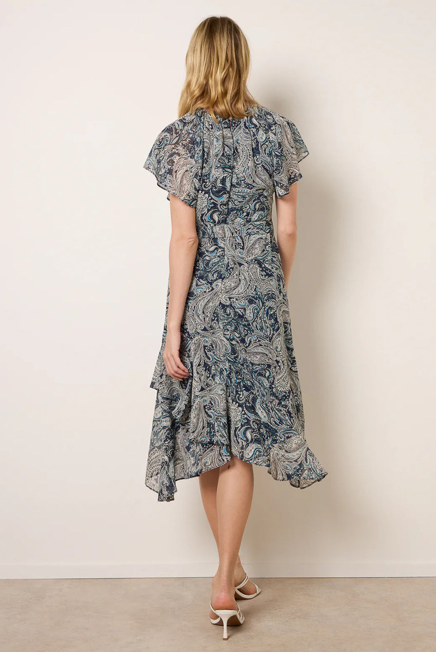 Paisley Print Angel Sleeve Asymmetric Midi Dress by Blue Vanilla - BV269864008