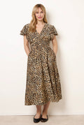 Animal Double Frill Shirred Waist Midi Dress by Blue Vanilla - BV269979025