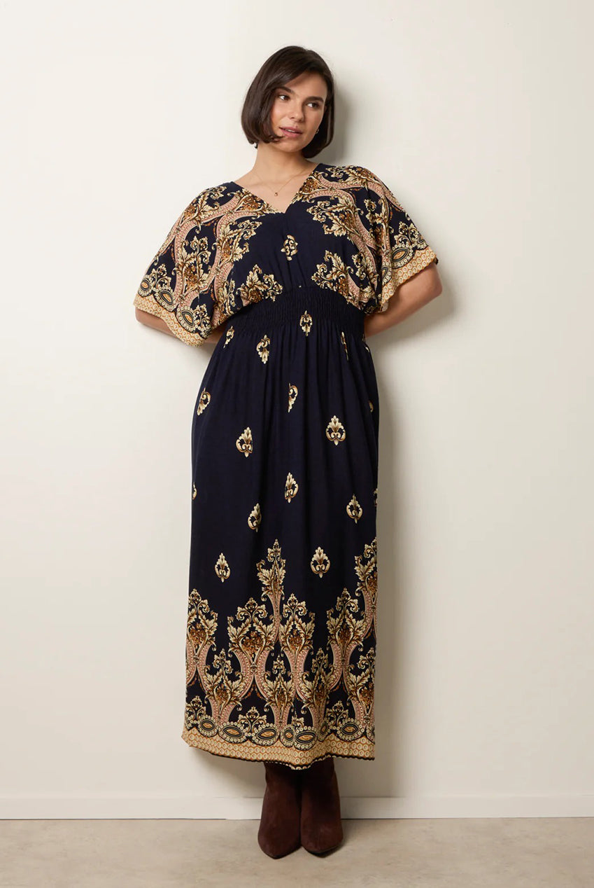 Border Print Kimono Dress by Blue Vanilla - BV3868008