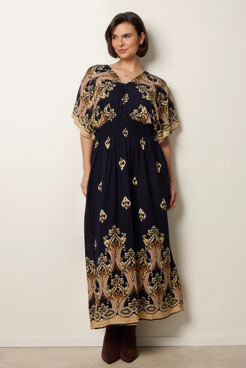 Border Print Kimono Dress by Blue Vanilla - BV3868008