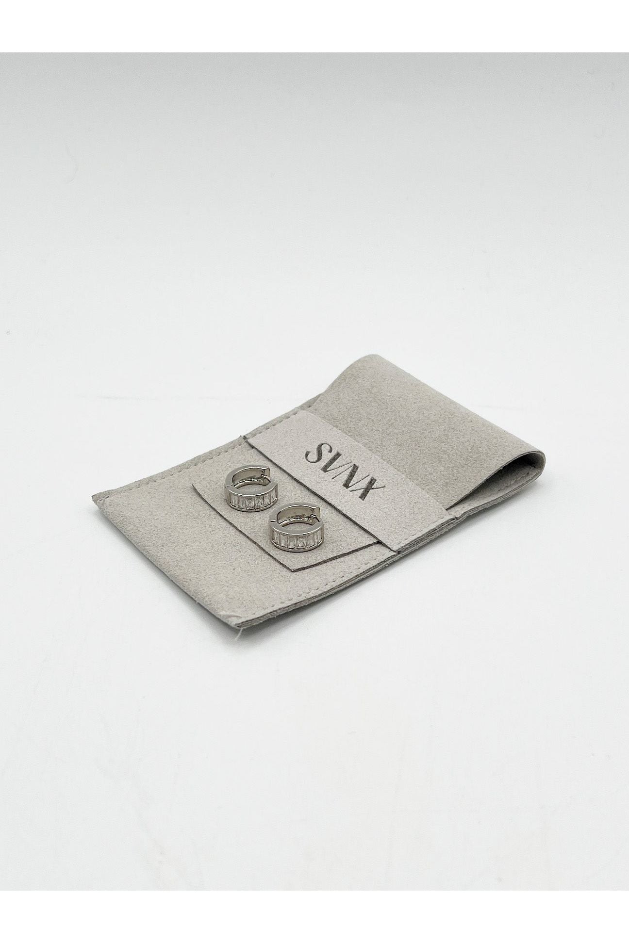 Mini Huggie Hoop With Clear Stones - Silver by SVNX - JE317721