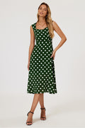 Polka Dot Print Heart Neck Midi Green by FS Collection - FS887