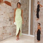 Summer Backless Ins Halter Split Dress