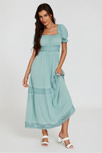 Lace Detail Bardot Maxi Dress In Blue by FS Collection - FS829 BLC