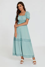 Lace Detail Bardot Maxi Dress In Blue by FS Collection - FS829 BLC