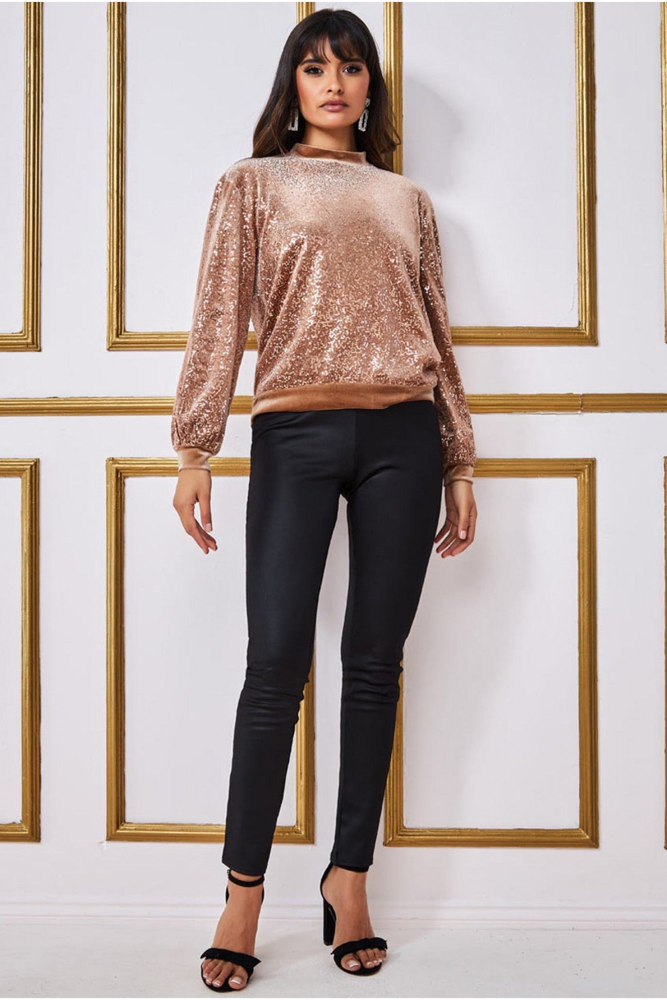 Goddiva Patterned Sequin Embroidered Velvet Jumper