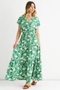 Green Floral Elastic Waist Maxi Dress by Gini London - GL1245
