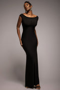 Goddiva Open Back Cowl Neck Gathered Maxi Dress With Velvet Tie Back