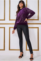 Goddiva Patterned Sequin Embroidered Velvet Jumper