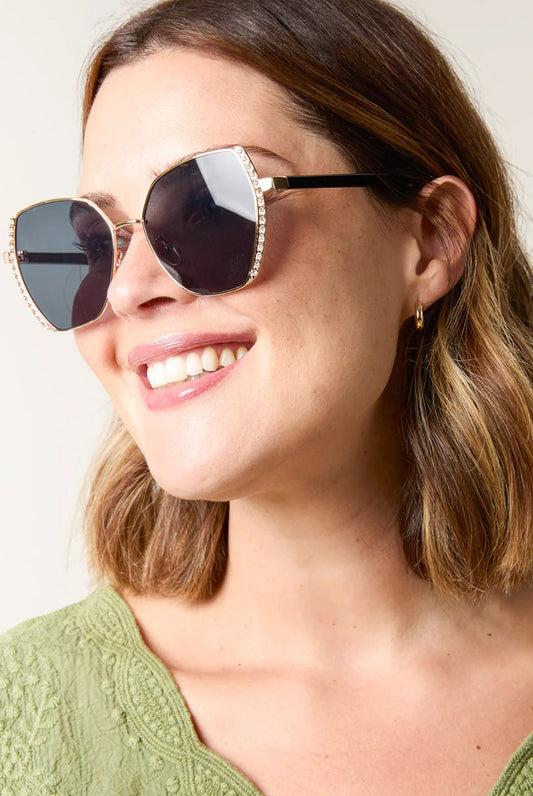 Gold Side Frame Oversized Sunglasses by Blue Vanilla - NL257350080