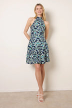 Tiered Halter Neck Aztec Belted Mini Dress by Blue Vanilla - SS26004B002