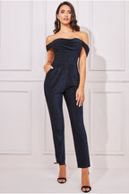 Goddiva Lurex Cowl Bardot Jumpsuit