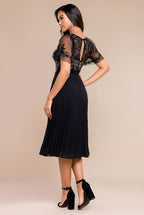 Goddiva Embroidered Top Chiffon Pleated Midi