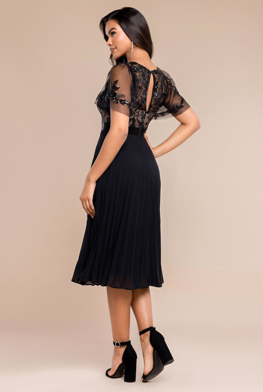 Goddiva Embroidered Top Chiffon Pleated Midi
